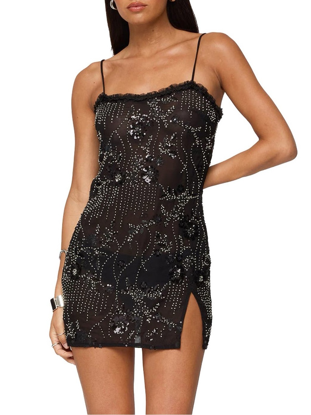Edikted Romey Beaded Chiffon Minidress - Size M